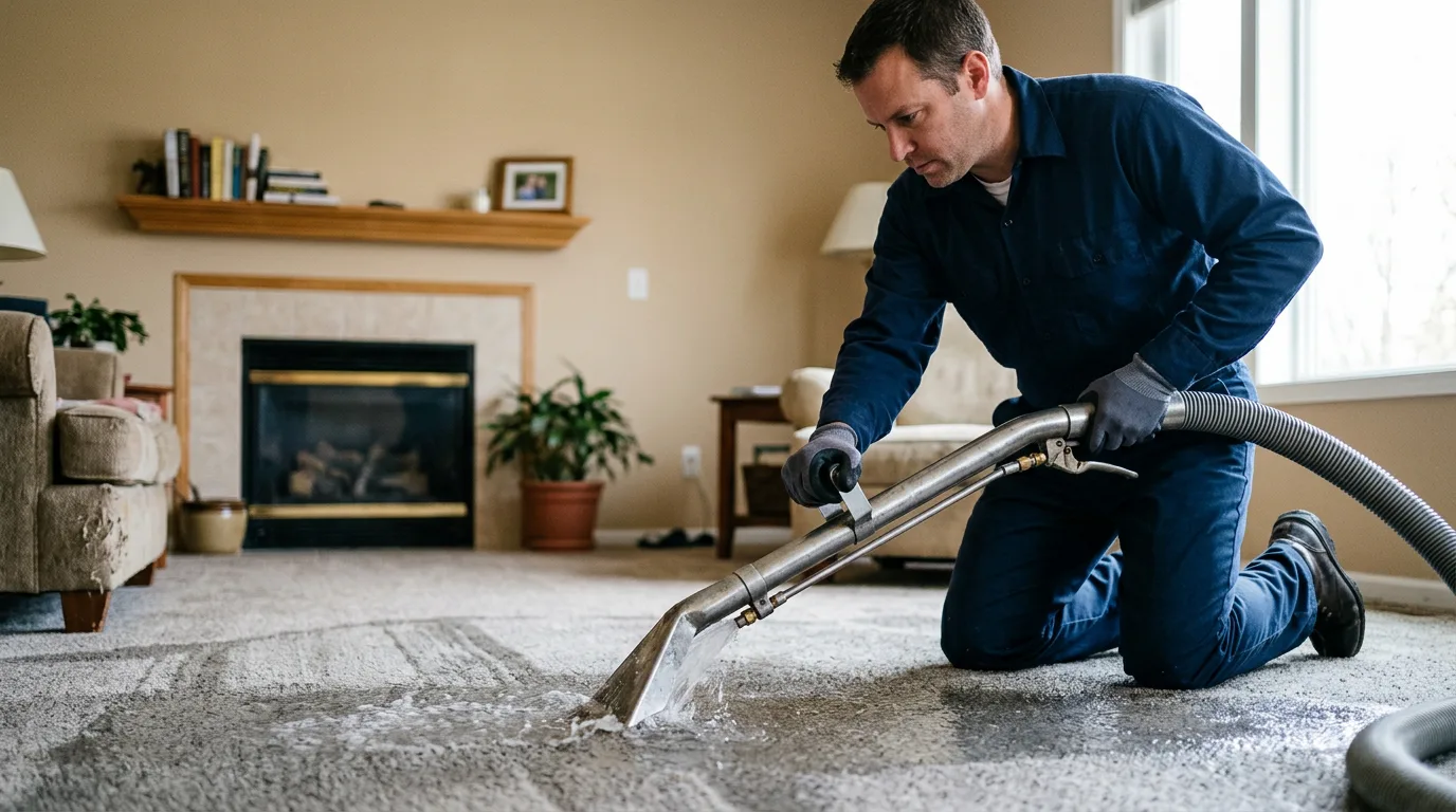 Water damage restoration technician working near Marietta, IL